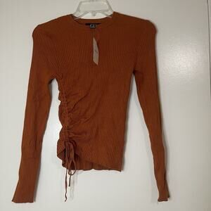 New! Forever 21 Rust orange ribbed long sleeve side cinch shirt size medium